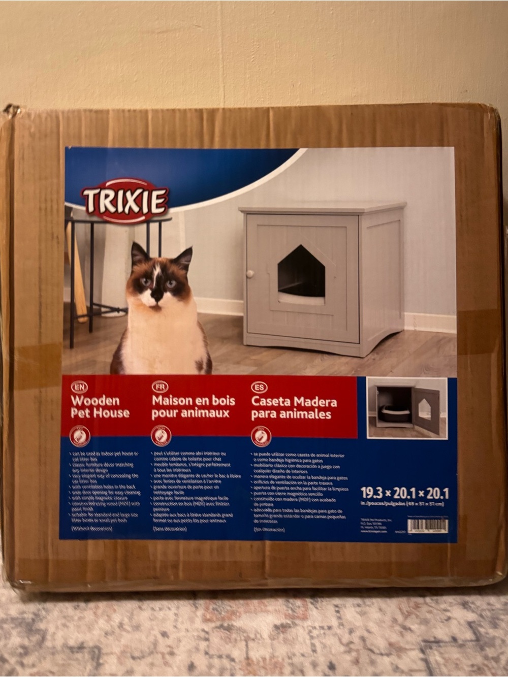 Gray Wooden Cat House - Cozy Indoor Pet Shelter